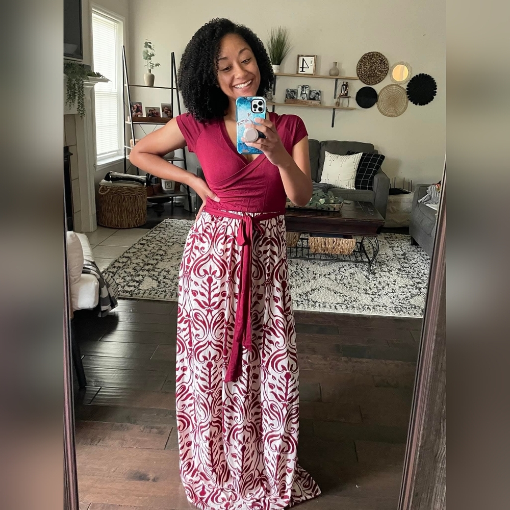 Patterned Maxi Dress - Cabernet/Burgundy